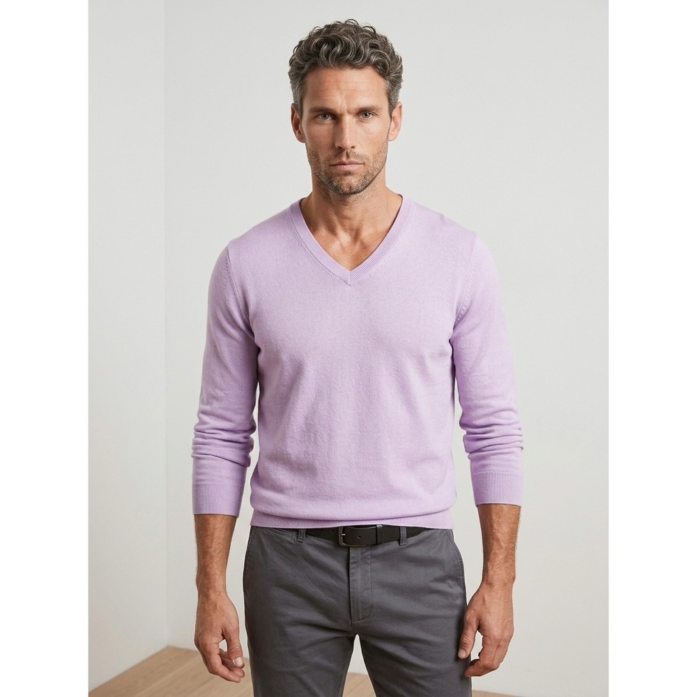 Banana Republic Mens V-Neck Sweater Pink Stretch Cotton Size M